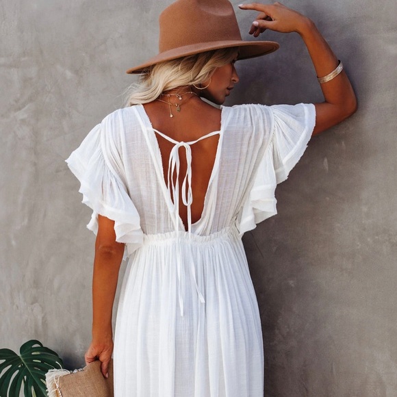 Button Down Ruffle Maxi Cover Up Dress - Picture 4 of 5